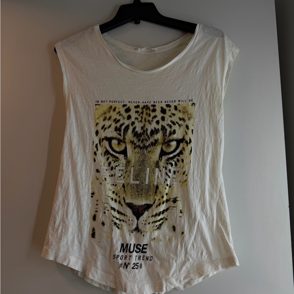Mango Women's Cream Leopard Graphic Tee